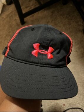 Under Armour Black Hat with Red Logo and Stitching
